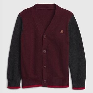 Toddler GAP Gray Maroon Button-Up Kids Wool Blend Cardigan Sweater 2T Baby